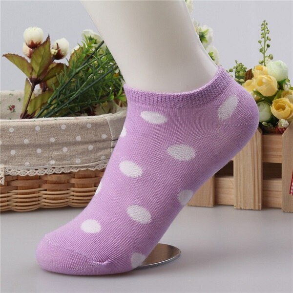 10 Colors Big Dots Women Cotton Sock Slippers Female Cute Candy Invisible Ventilate Boat Socks Low Ankle Hosiery For Woman Sock: Purple
