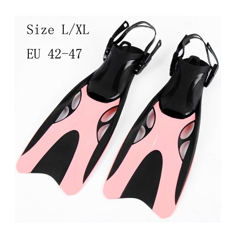 Aletas de buceo para adultos, botas de agua ajustables, zapatos de natación largos sumergibles de silicona, pies de esnórquel, aletas de buceo: Pink Size L XL