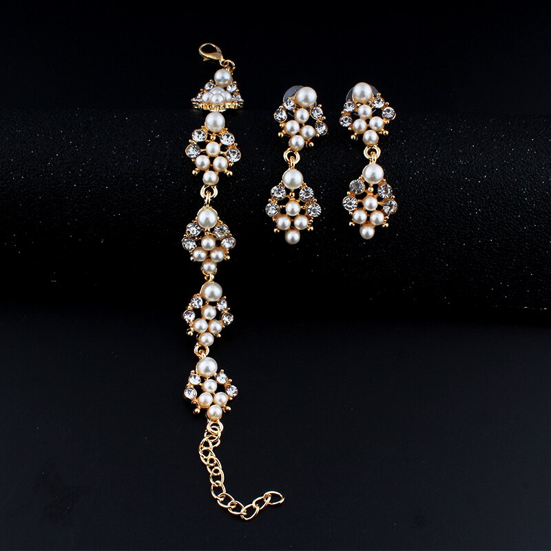 Jiayijiaduo Imitação pearl jewelry set 3 ps para as mulheres de noiva acessórios do casamento colar brincos de ouro-cor pulseira de presente