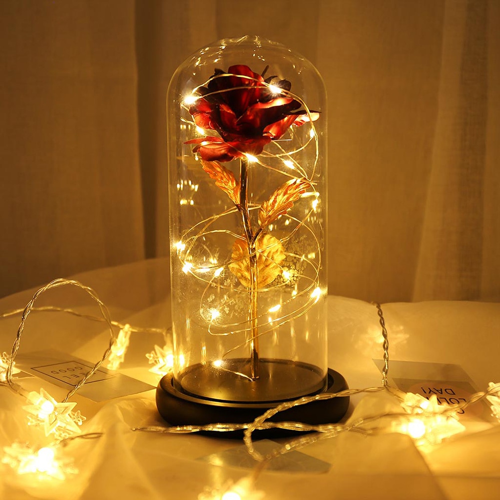 Eterna rosa flor a beleza e besta rosa em uma cúpula de vidro lâmpadas led decoração de casa casamento natal presente do dia dos namorados