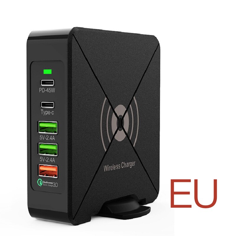 75W 5 Häfen USB Ladegerät Schnell Ladung 3,0 Adapter Hub Drahtlose Ladegerät Ladestation PD Schnelle Ladegerät Für IPhone 11 Samsung: kabellos ladegerät / EU stecker