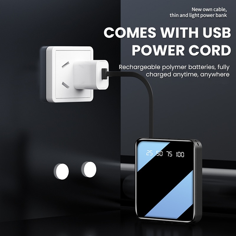 4 En 1 Mini 10000mAh banco de potencia para iPhone 12 cargador portátil LED Powerbank 6000/10000mAh para Xiaomi, batería externa Poverbank