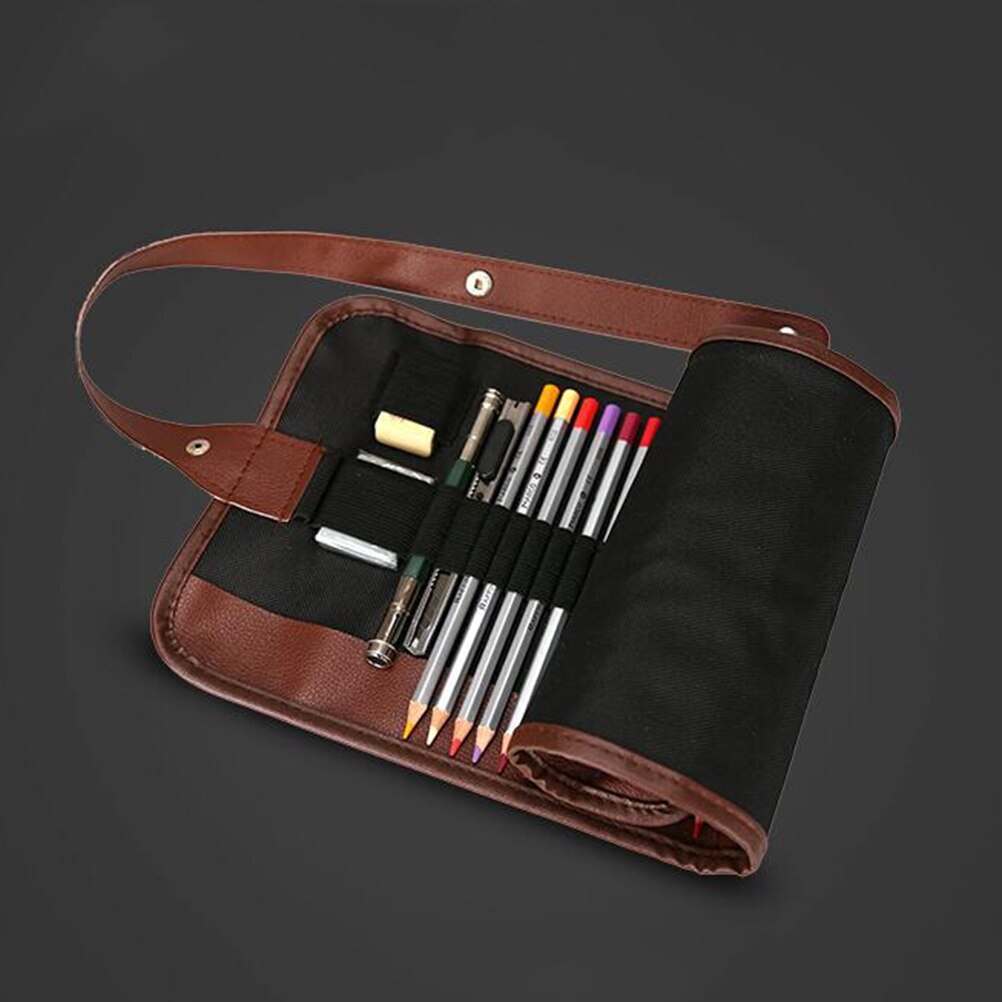 24 hål rullpenna påse bästsäljande konstnär studenter retro canvas makeup kontor skolväska konstnärer pennfodral
