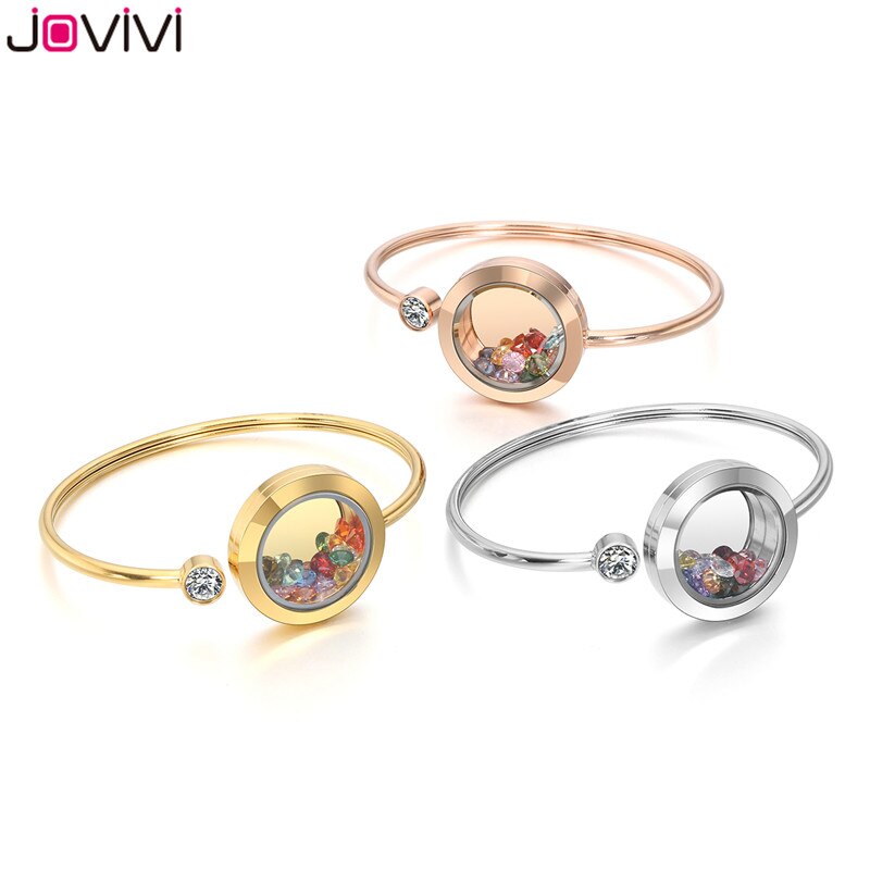 Jovivi in Acciaio Inox Zircone Birthstone Bracciali memoria galleggiante Medaglione di Vetro di Fascino Del Braccialetto Del Braccialetto Delle Donne Dei Monili di DIY Che Fanno