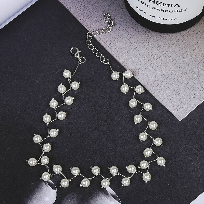 Multilayer kæde efterligning perle halskæder nyeste uregelmæssige kvinder bryllup brud guld halskæde smykker tilbehør: Sølv