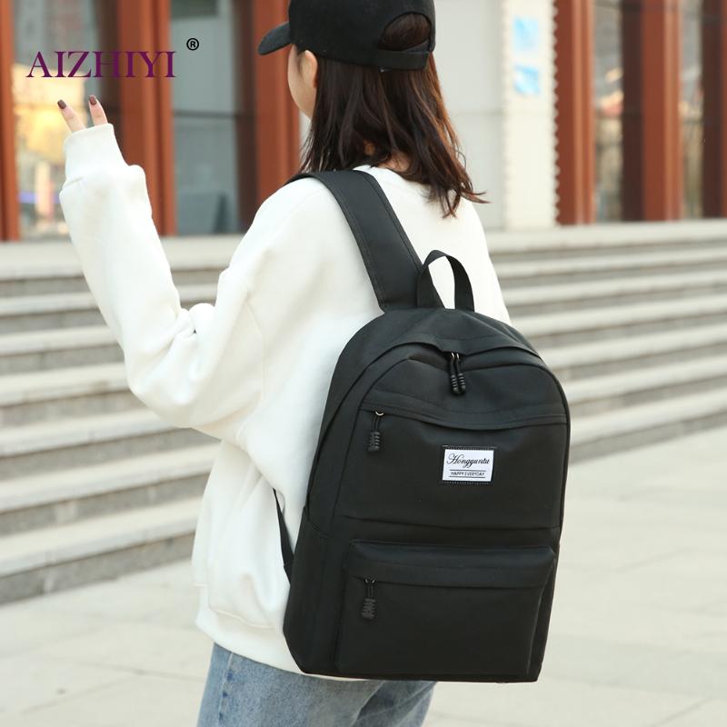 4 unids/set Mochila de Nylon impermeable carta Mochila de viaje Mochila de ocio Mochila para chicas adolescentes Color sólido Mochila escolar