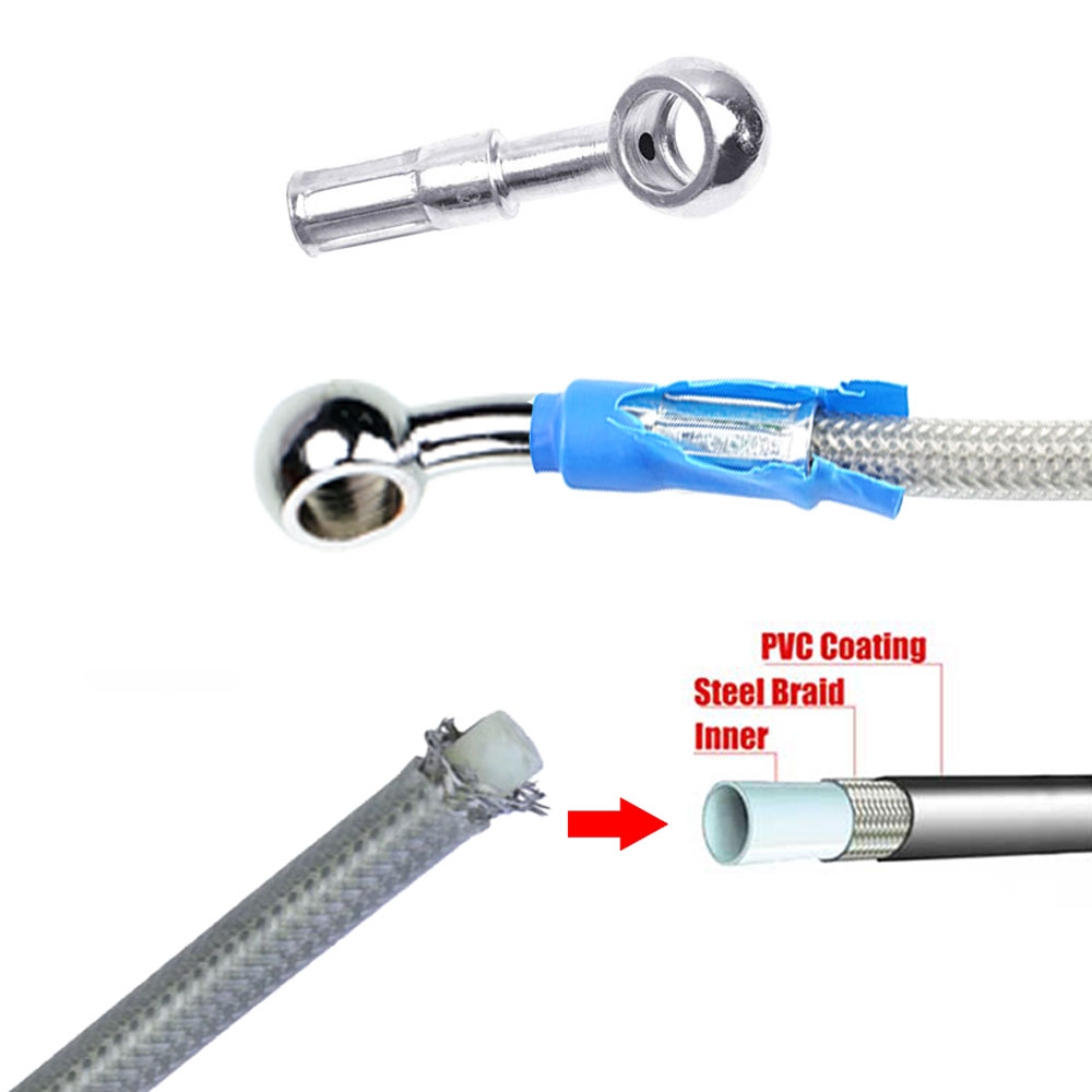 Cable de línea DOT hidráulico de manguera de freno de 400 mm-2400 mm 10 mm 28 ° Banjo para Suzuki Kawasaki Yamaha Pipe Line Manguera de aceite trenzada 340 2300