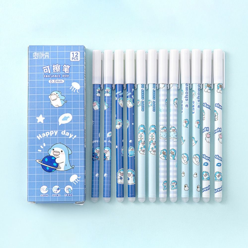 12PCS/Box 0.5mm Blue Ink Ballpoint Pen Bear Peach Astronaut Quick Drying Erasable Pen Gel Pens School Office Supplies: WHITE