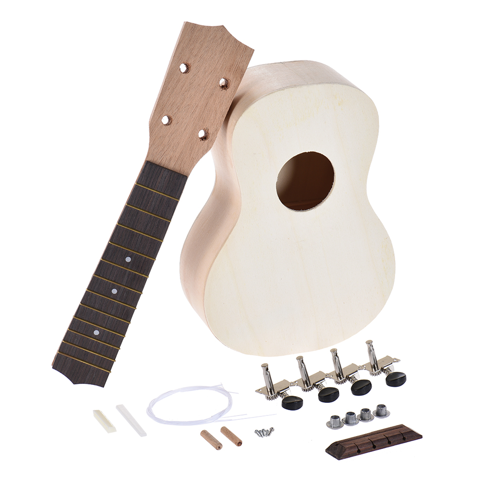 21" Ukulele Soprano Ukulele DIY Kit Maple Wood Body Ukelele Rosewood Fingerboard with Pegs String Bridge Nut