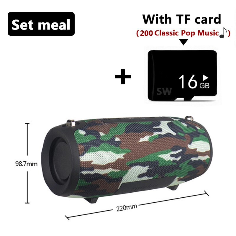 Outdoor Portable Bluetooth Speaker 20W Wireless Column Sound Box Bass Subwoofer FM Radio Boombox AUX USB PC Soundbar for Phone: Camouflage TF Card