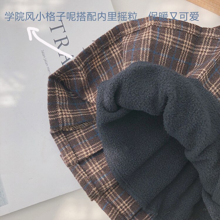 Girl Baby Plaid Pleated Skirt Toddler Kids Causal with Velvet Winter Skirts Children Ruched Mini Skirt