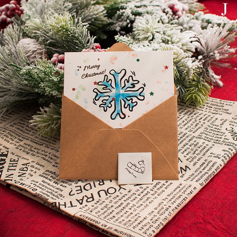 Small Fresh Merry Christmas Card Thanksgiving Blessing Cards Hollow Three Fold Simplicity Festival Greeting Card Sets: J