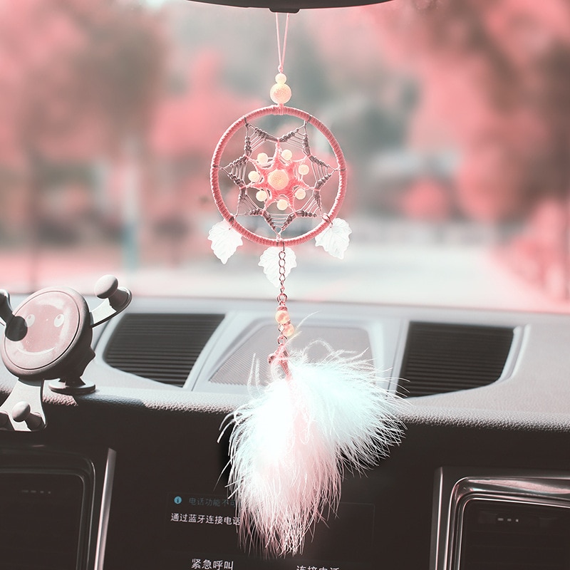 Dreamcatcher Auto Opknoping Ornamenten Auto Spiegel Hanger In Auto Accessoires Voor Meisjes Vrouwen Roze Home Room Decor Auto Windgong
