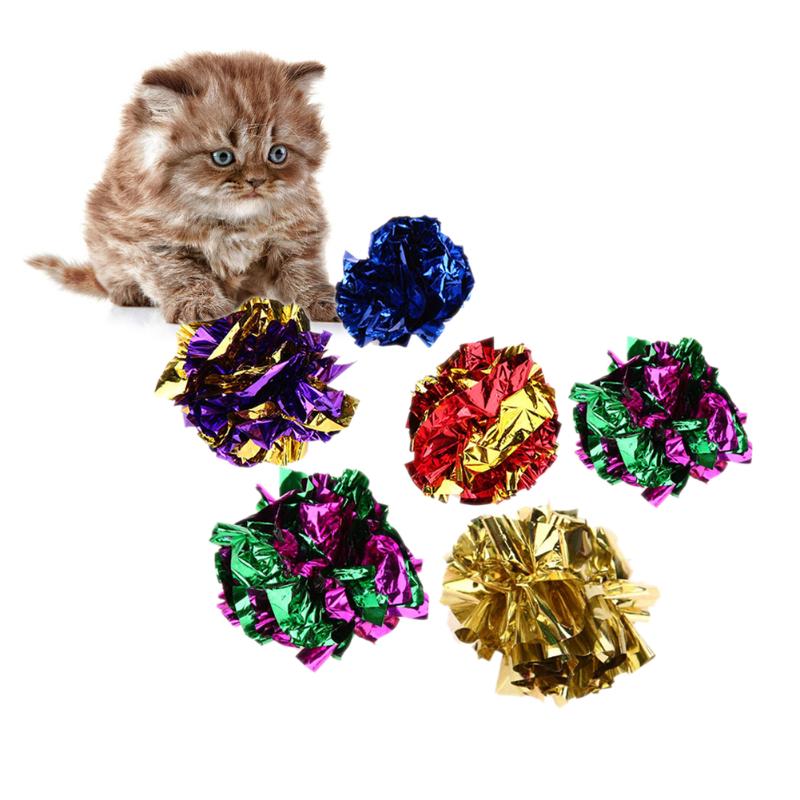 6/12/24Pcs Cat Toy Mylar Balls Colorful Ring Paper Shiny Crinkly Balls Sound Toys for Cat Kitten Interactive Ring Paper Ball