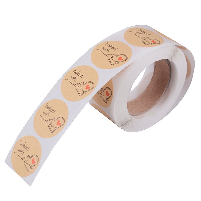 500 Labels Per Roll Cute Stickers For Seal Labels Handmade Sticker Round Natural Kraft Baked With Love Stickers