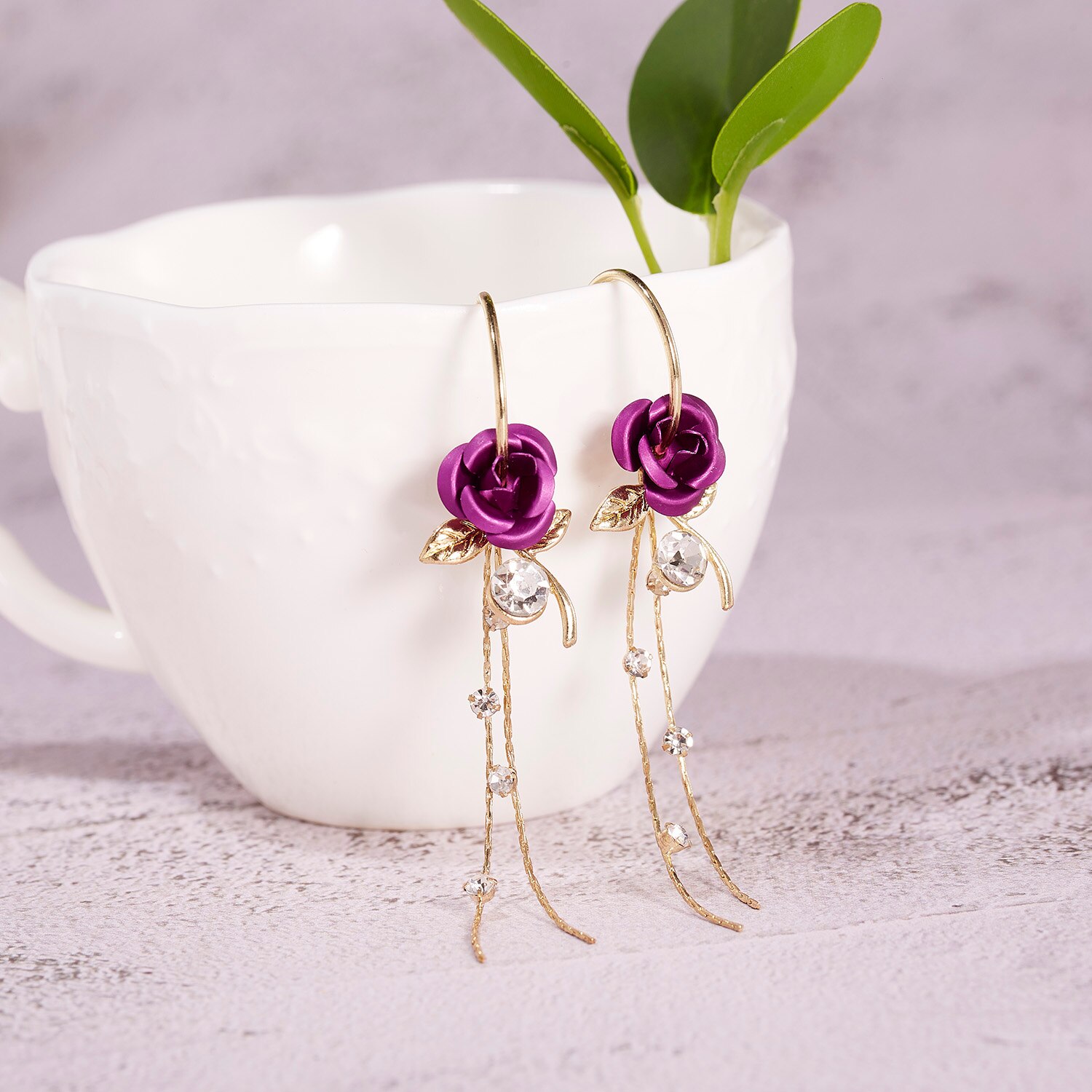 Rose Flower Dangle Oorbellen Voor Vrouwen Lange Tassel Shiny Rhinestone Earring Wedding Party Engagement Sieraden: 5