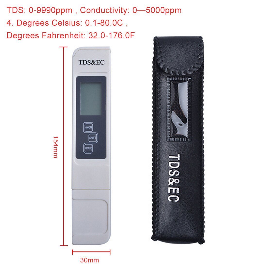 PH /TDS/ EC Tester Pocket Pen Type Water PH Meter Digital Tester 0.0-14.0 PH /0-9990ppm for Aquarium Pool Water Laboratory: TDS EC with Holster