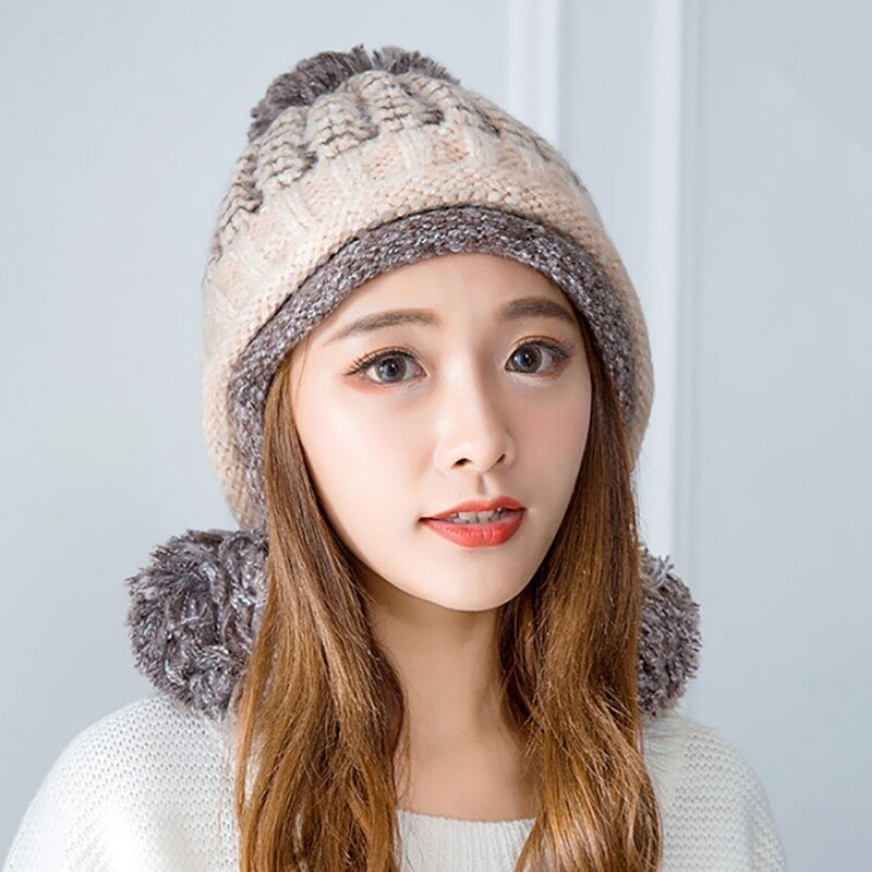 Outdoor Beanies Cap Thick Thermal Knitted Hat Headwear Snowboarding Skiing Apparel Accessories For Women