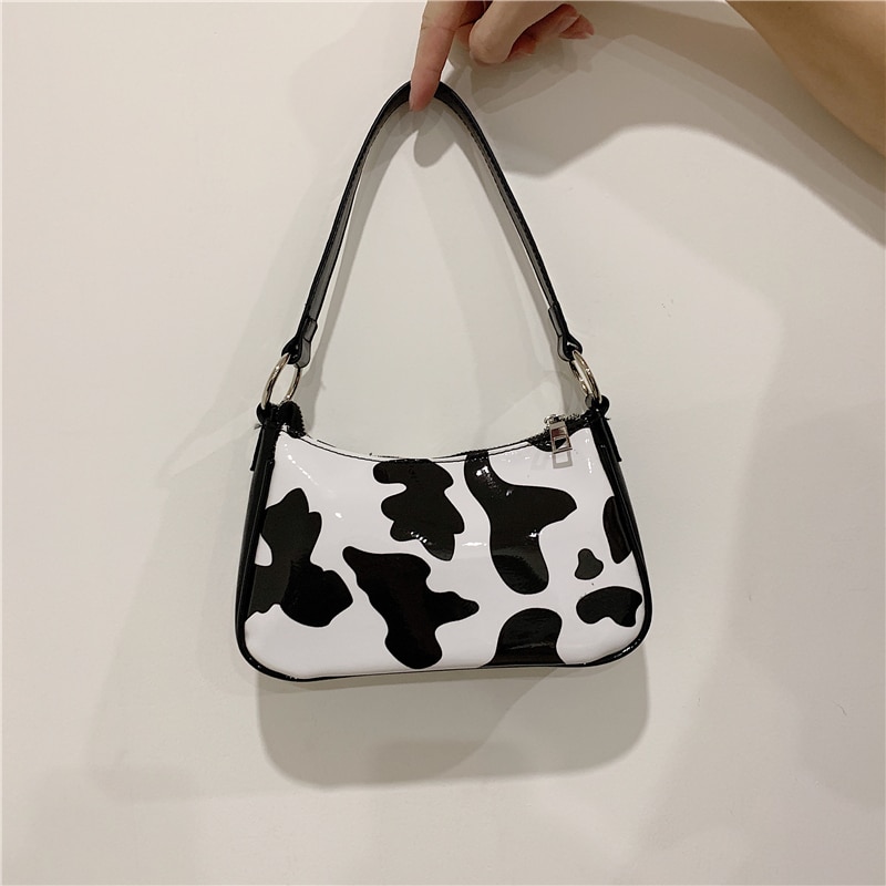 Design de moda leite vaca impressão das mulheres axilas baguette bolsas vintage couro do plutônio meninas ombro mensageiro sacos