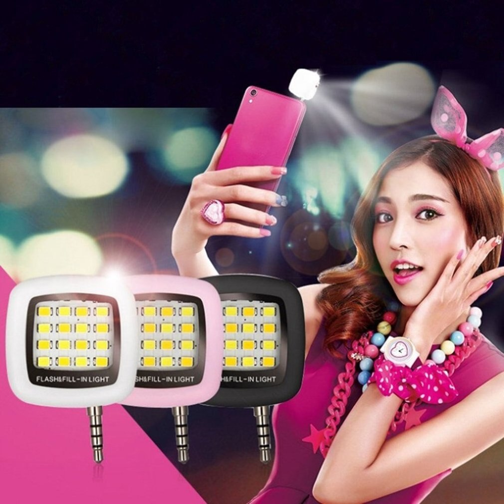 16 stuks led mini flitser opvullicht voor mobiele telefoon selfie helderheid fotografie lamp 3.5mm heldere led videolamp