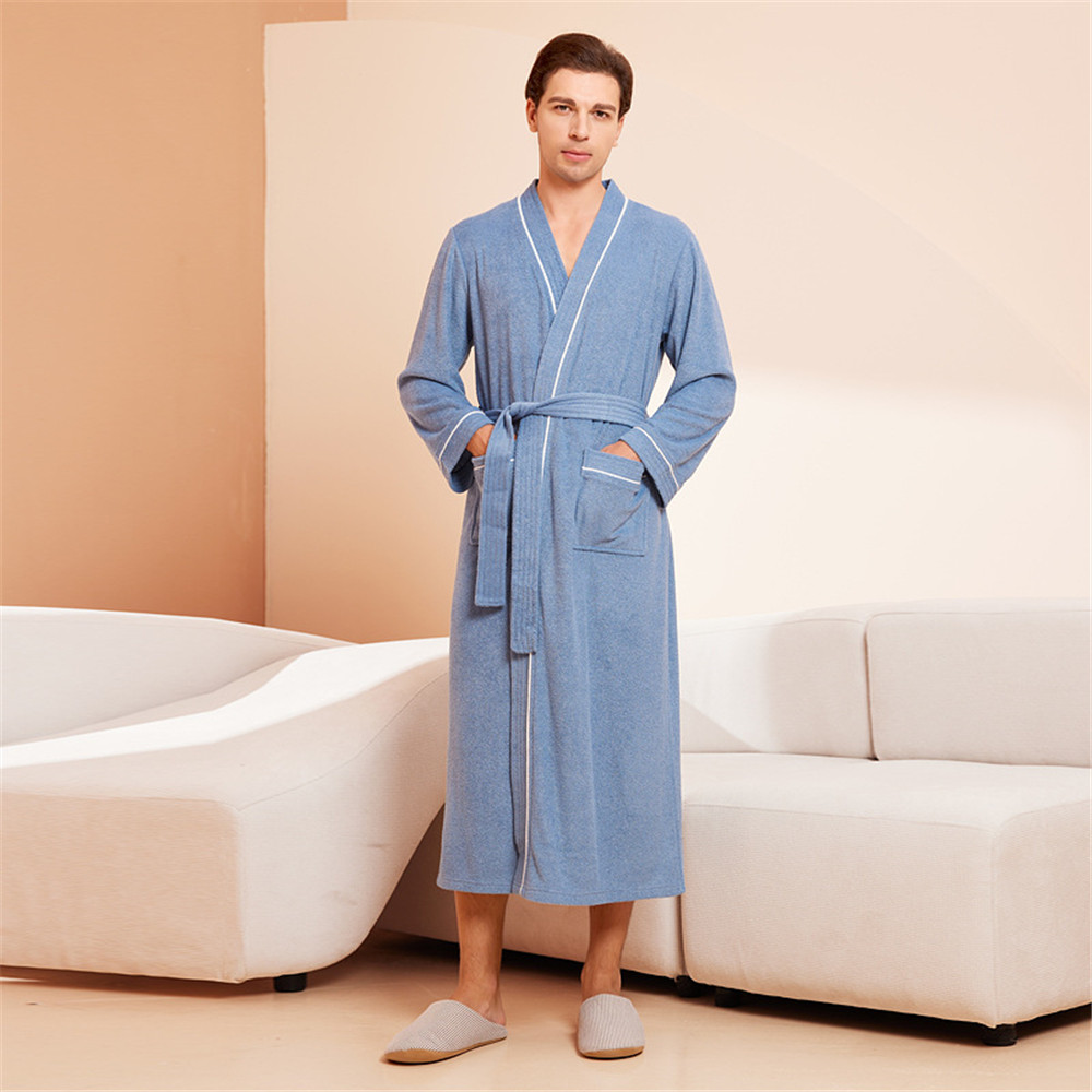 Hjemmebadekåpe bomullsfrotté unisex elskere myk badekåpe menn og kvinner nattkåpe nattøy casua: Xl / Beige
