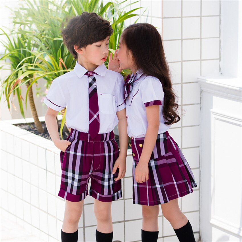Summer Teenagers School Uniforms Girls Plaid Skirt Performance Costumes Japanese Style Clothing Suit 2pcs Class Set