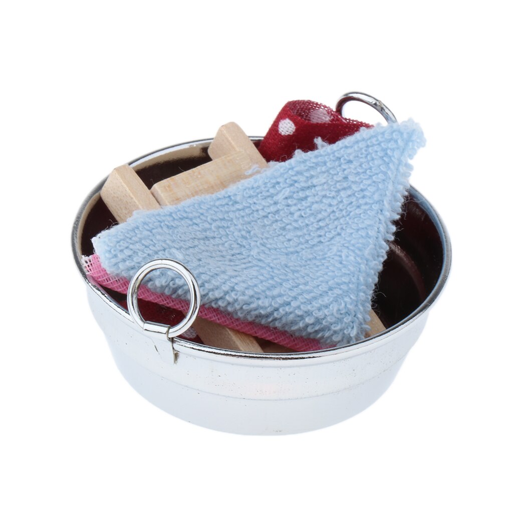 Miniatuur Ijzer Wassen Bad (Met Wassen Boord En Kleding) 1/12 Schaal, Voor Poppen Huis Decoratie, 5x5x2.5cm