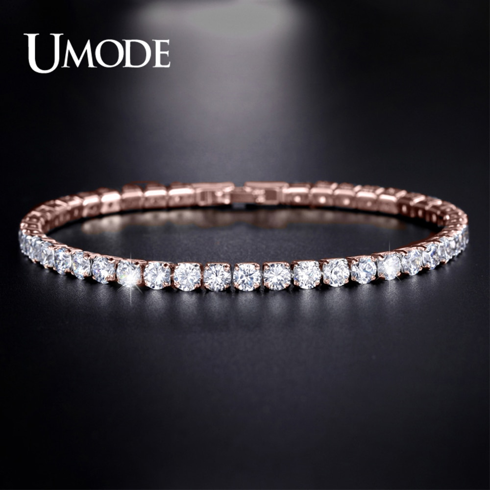 UMODE Rose Gold Color Clear CZ Crystal Tennis Bracelet for Women Gold Box Chain Jewelry Party Anniversary Accessory UB0097M