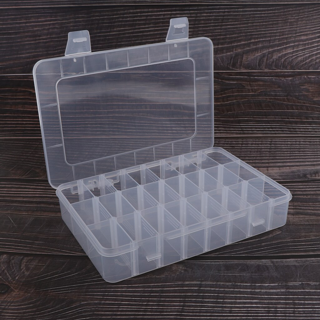 Small Plastic Storage Box with 24 Compartments and Adjustable Dividers Clear Organizer Boxes for Beads, Jewelry