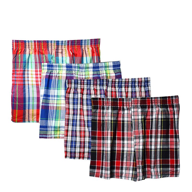 Men's Cotton Shorts Plaid Mid Waist Underwear Plus Size Pants Men Boxer Homme Boxers Homem Boxershort Panties