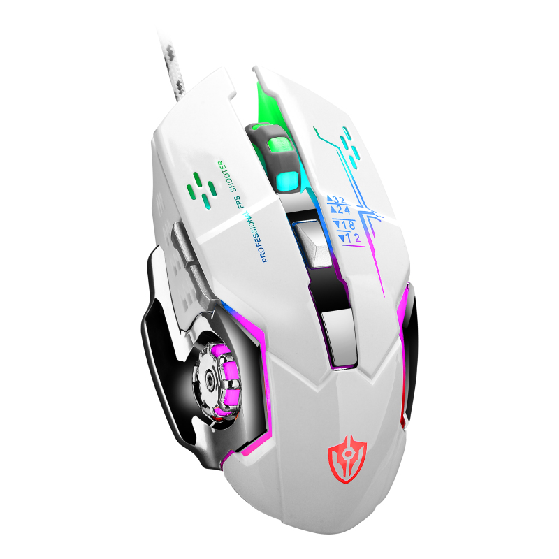 Macro Programming Gaming Mouse 3000DPI Adjustable Wired Optical LED Computer Mice USB Cable Gamer Mouse for Office Laptop PC: XJP002White