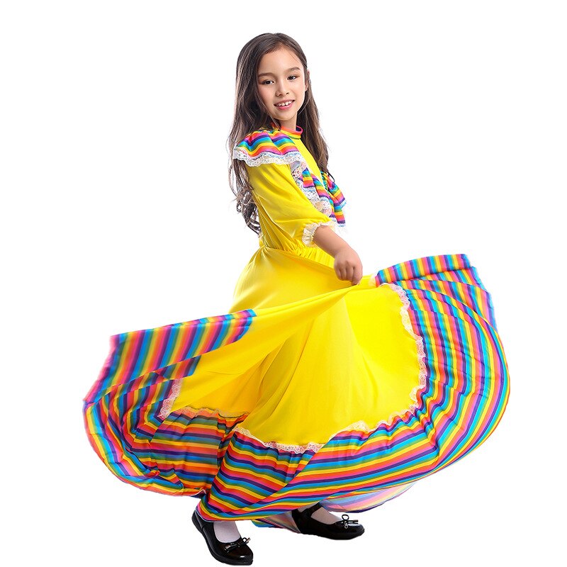 Vestido de Flamenco español para niñas vestido tradicional traje de Mascarada para niñas vestido de carnaval Up
