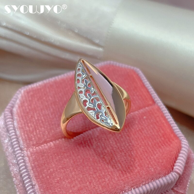 Syoujyo 585 Goud 14K Leaf Ring Voor Vrouwen Vintage Sieraden Holle Zilveren Patroon Elegante Etnische Bloem Trouwringen