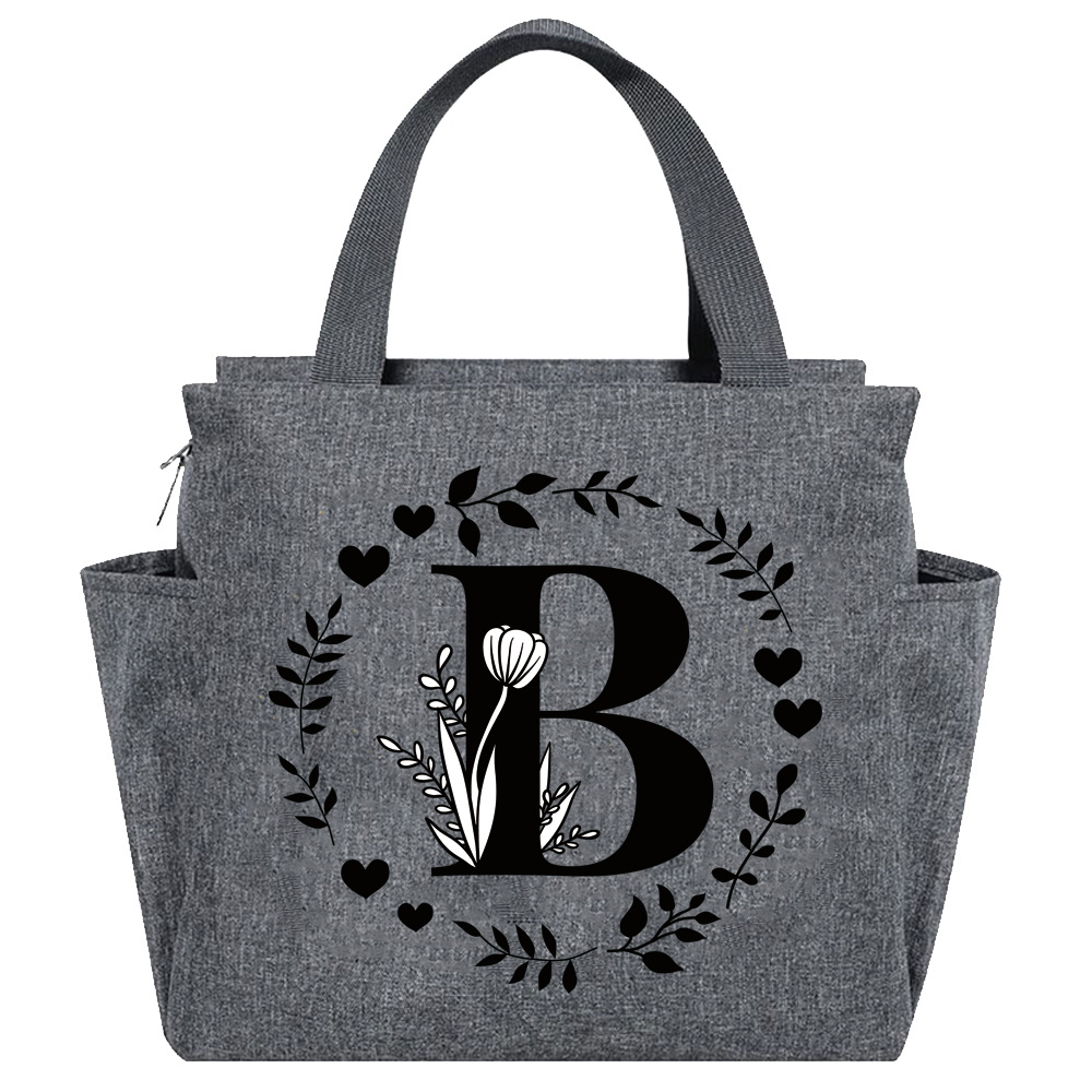 Lunch Bag Aesthetic Thermal Bag Grey Color Pocket Cute Sweet Garland Letter Series Printing Tote Food Storage Bag Convenient Kid: Blue