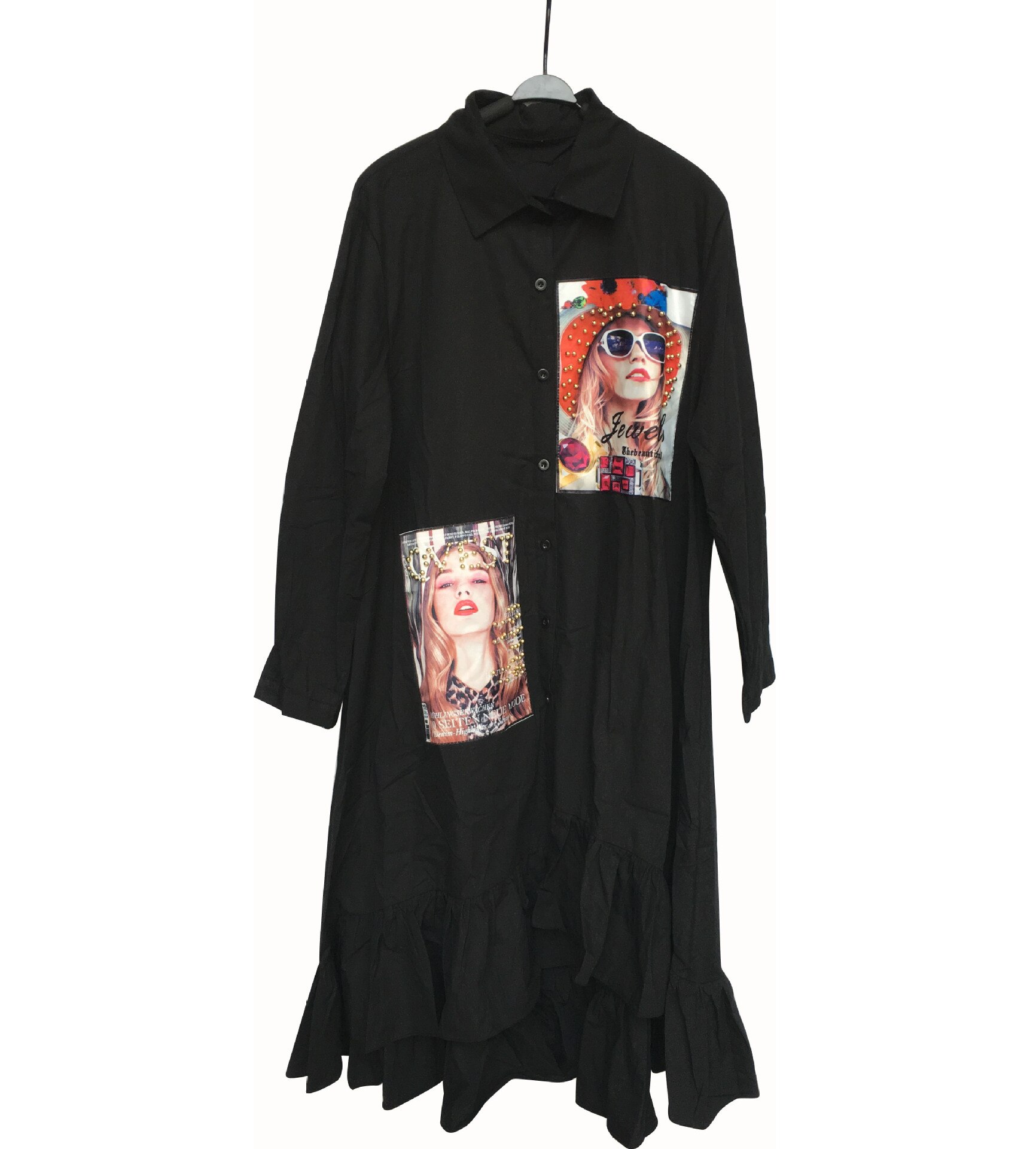 Plus Size African Clothing Summer African Print Beauty Head Beading Shirt Blouse Dress Women Cotton Irregular Dress