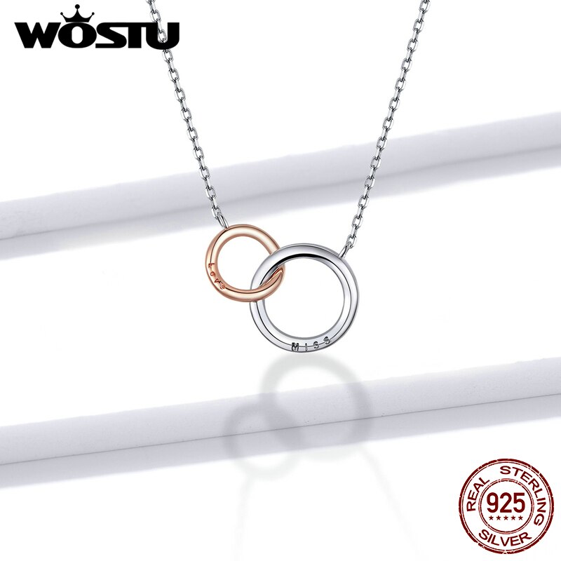 WOSTU Real 925 Sterling Silver Infinite Love Necklace Circle Long Link Chain For Women Wedding Party Jewelry Lover CTN159