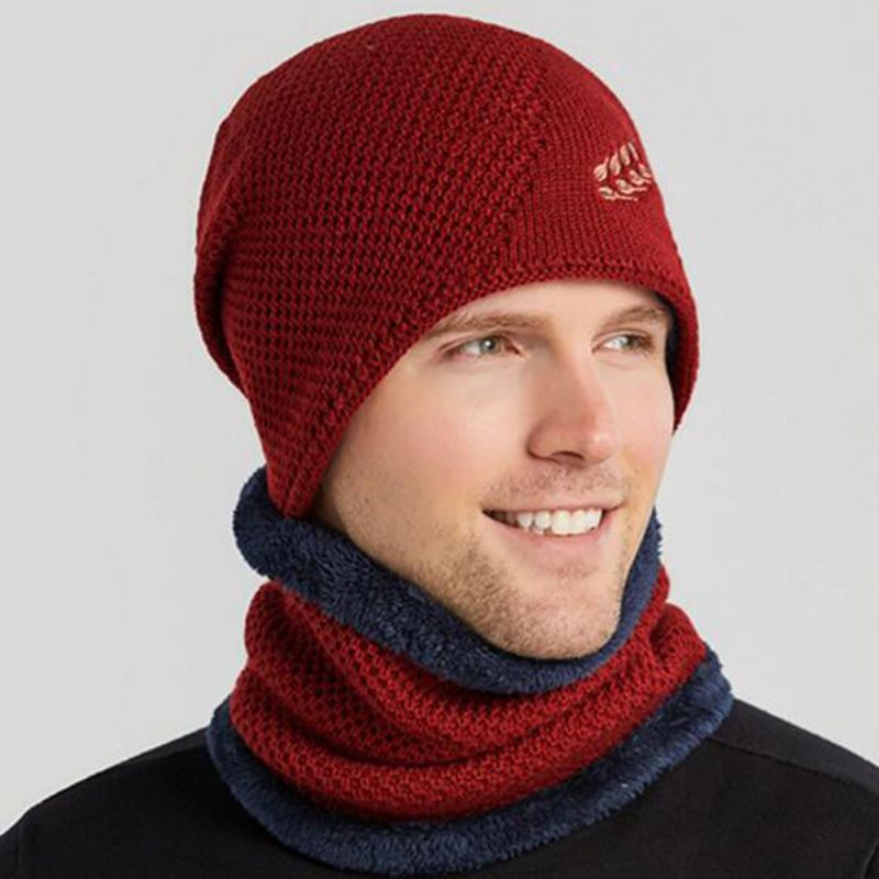 Gorro de punto para hombre de Otoño Invierno, conjunto de bufanda, gorro más cálido, grueso, térmico, mullido, cálido gorro de senderismo, gorros, gorro