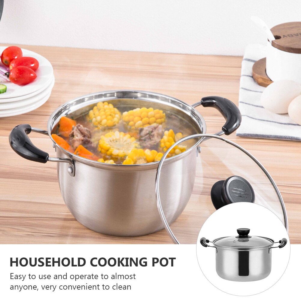 1pc Stainless Steel Soup Pot Multifunctional Pot Practical Pot with Glass Lid