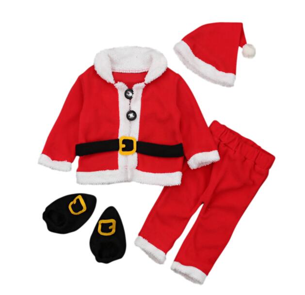 Pasgeboren Jongens Meisjes Kerst Kerstman Baby Jaar Kleding 4Pcs Kerstman Tops Broek Hoed Sokken Outfit Set kostuum