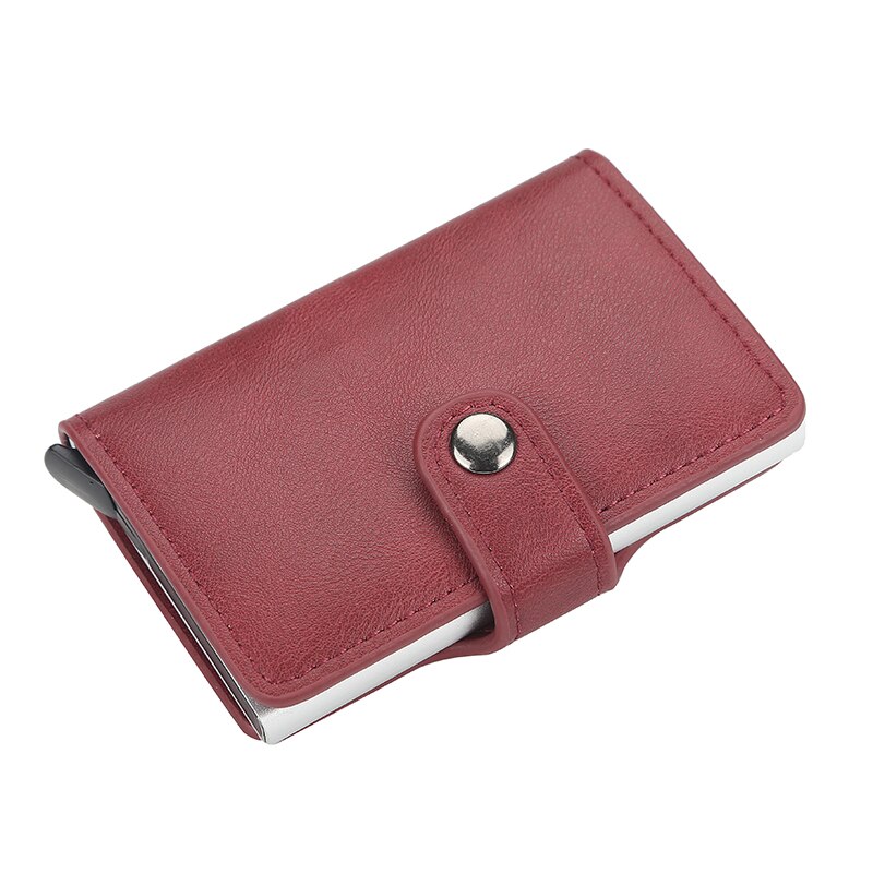 Cartera con protección de bloqueo RFID para hombre, tarjetero de cuero y aluminio para identificación, tarjetero de negocios: 9122 red