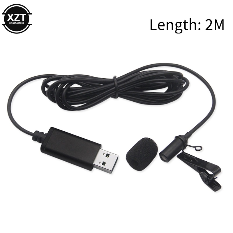 200 cm draagbare mini-USB-microfoon clip-on omnidirectionele stereomicrofoon voor laptop live-opname camera geluidskaart professioneel: Black