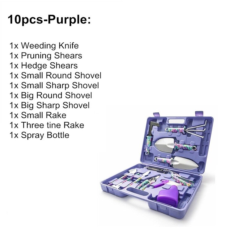 5 pièces/10 pièces ensembles d'outils de jardin pelle de plantation sécateurs râteau vaporisateur bouteille jardinage ensemble d'outils de plantation horticole: 10pcs purple