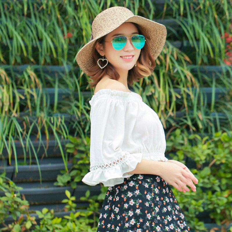 Women'S Pretty Vintage Foldable Straw Hat Large Accent Bowtie