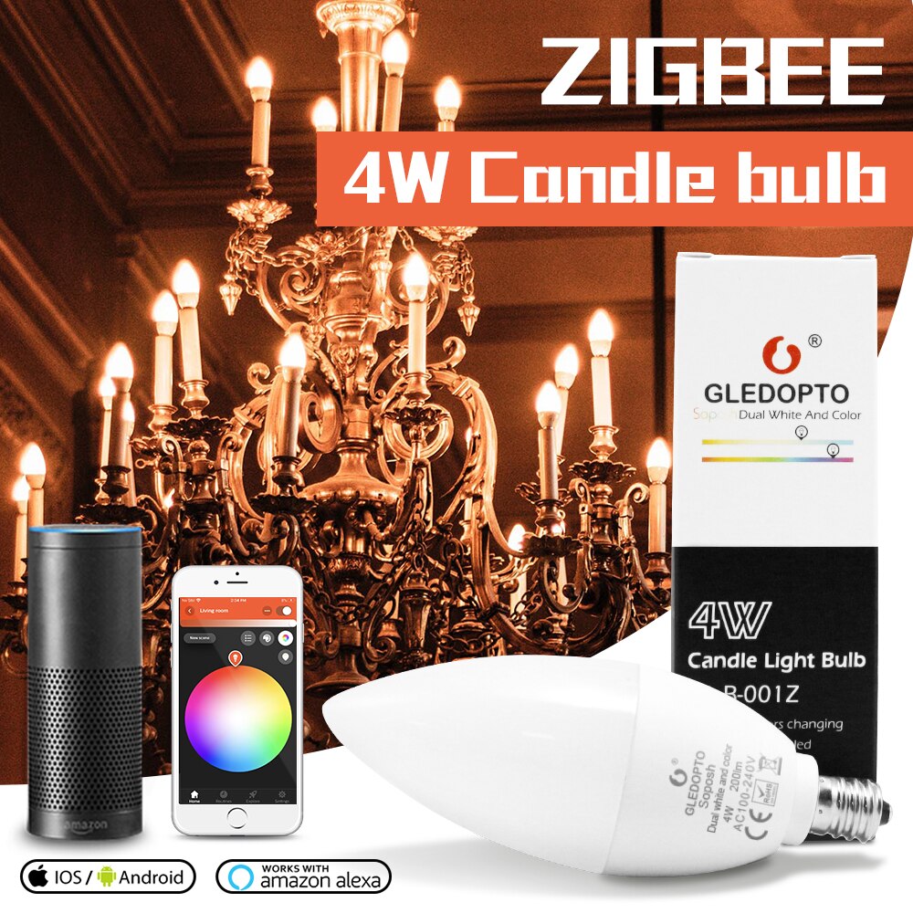 E12 E14 Zigbee Led Smart Bulb 4W Dimmable RGBCCT Ambiance Decorative Candle Bulbs Compatible with Echo Plus And SmartThing