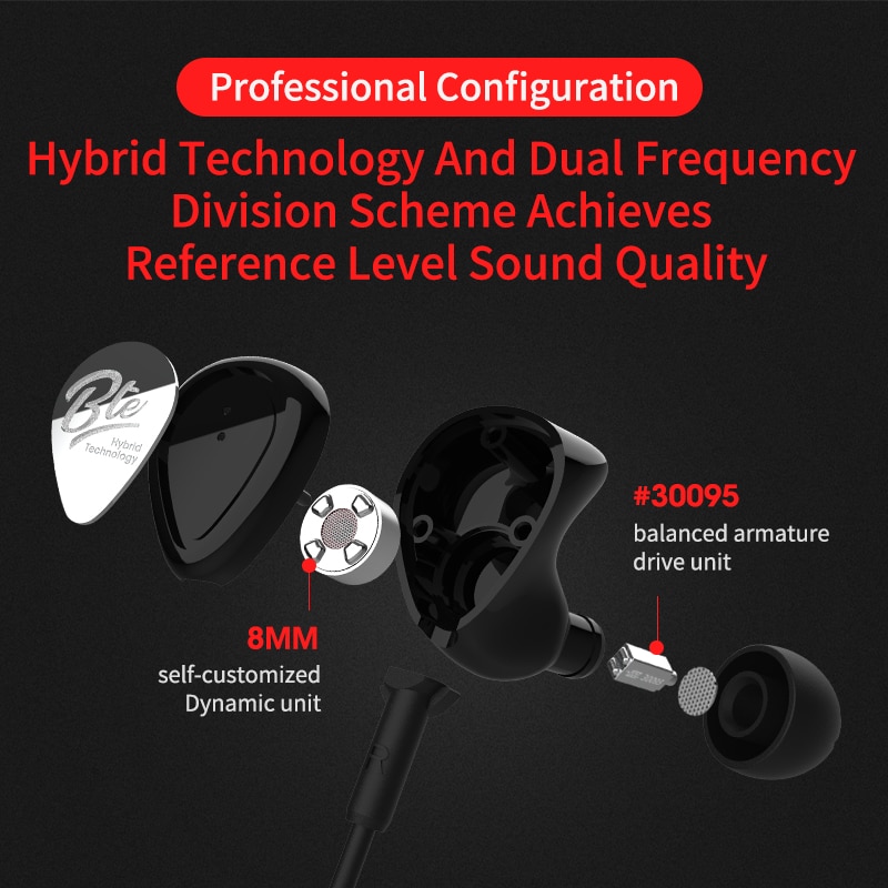 Kz Aho Aptx Draadloze Bluetooth Headset 1BA + 1DD Hybrid Oortelefoon Draagbare Hifi Waterdichte IPX6 Headset Sprots Oortelefoon Mic APT-X