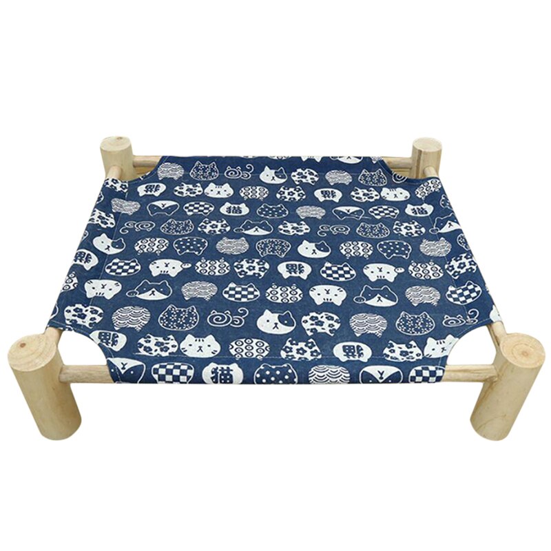 Cama elevada para gatos, cama de hamacas de lona de madera para perros pequeños, conejos y gatos, suministros duraderos para mascotas: dark blue