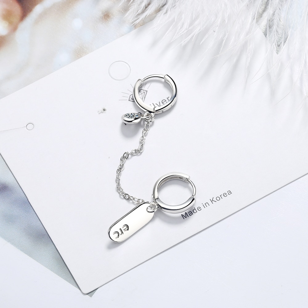 1 PC Double Ear Hole Hoop Earring Oval-shaped Link Chian Zircon Earring For Women Party Jewelry S-E1057