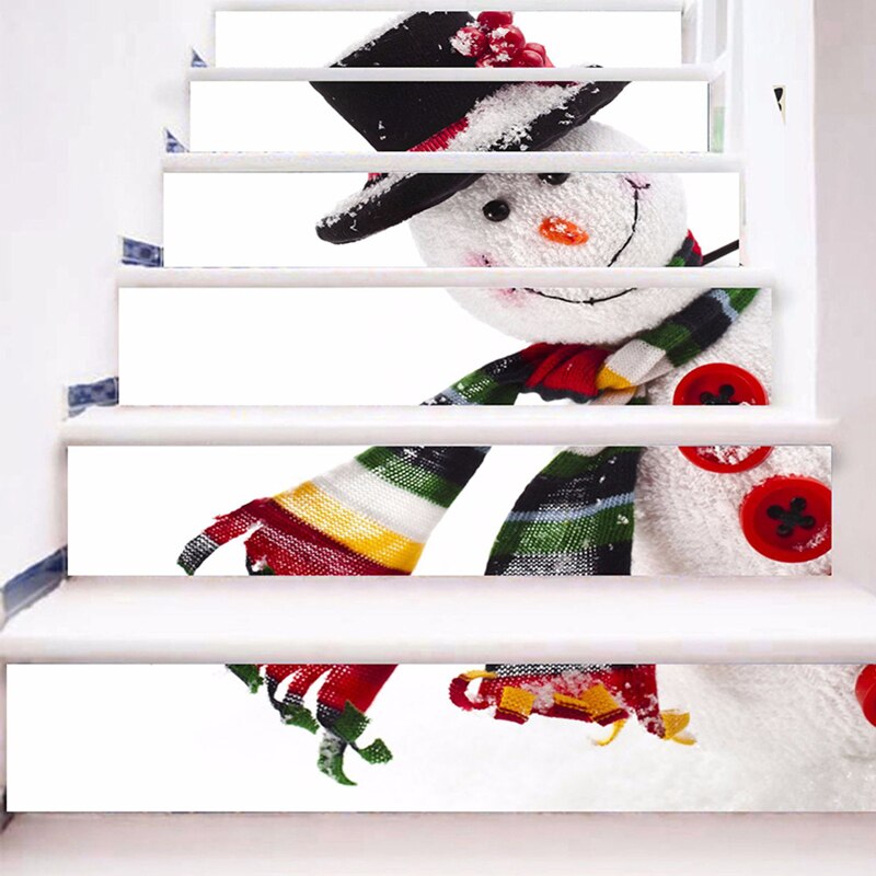 Estampilla para escalera de muñeco de nieve, pegatinas decorativas para escaleras, Feliz Navidad, autoadhesivo, pegatina 3D para pared, Mural, papel de pared, decoración del hogar