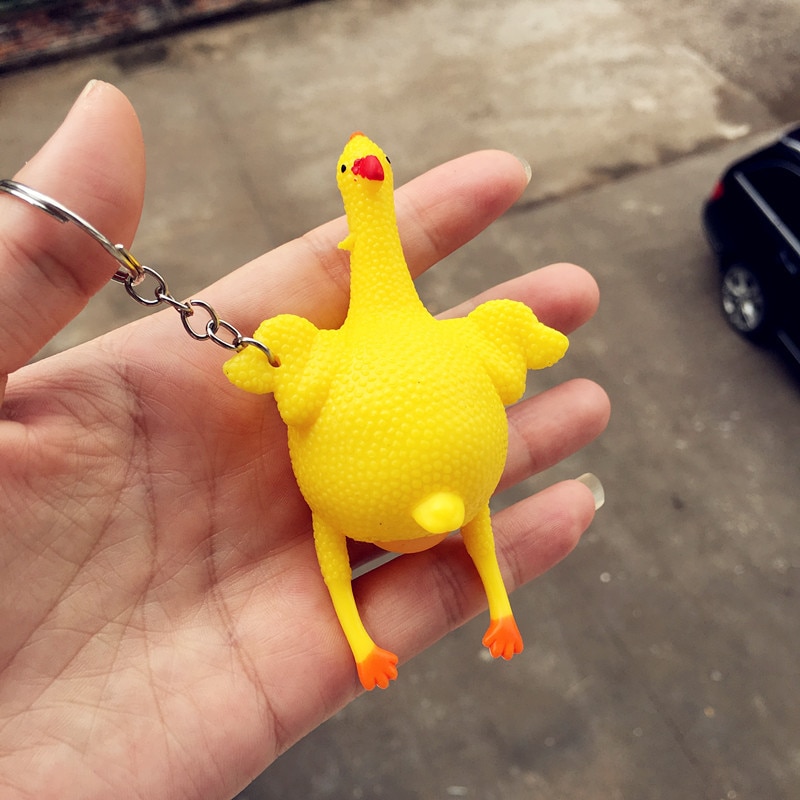 Kreative Lustige Parodie Heikles Huhn Keychain Ei Legehennen Überfüllten Stress Ball Auto Schlüsselanhänger Für Dekompression Schlüssel Q-054