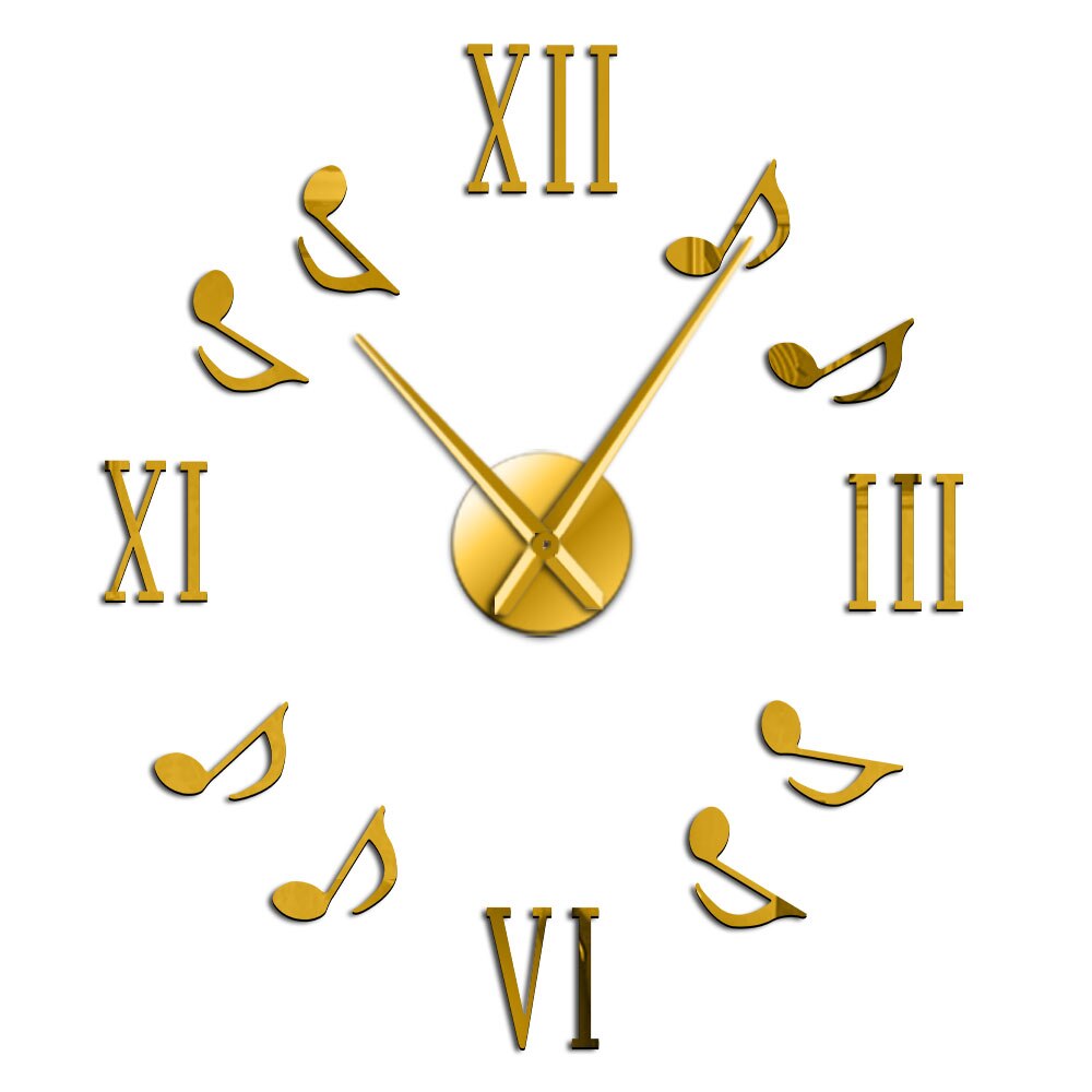 Roman Numerals With Musical Notes Giant Luxury Wall Clock Large Wall Clock Modern Big Needle Clock Watch DIY Enthusiasts: Gold / 27 Inch